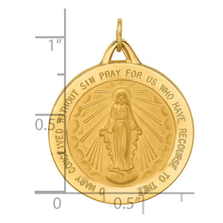 14K Yellow Gold Solid Polished/Satin Extra Large Round Miraculous Medal Pendant