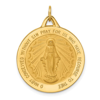 14K Yellow Gold Solid Polished/Satin Extra Large Round Miraculous Medal Pendant