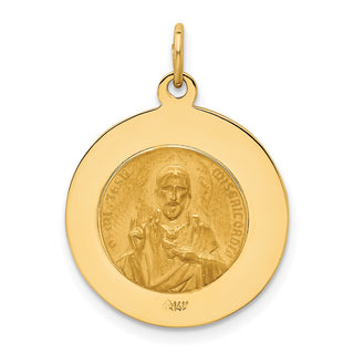 14K Yellow Gold Solid Small Queen Of Holy Scapular Reversible Medal Pendant