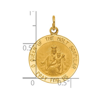 14K Yellow Gold Solid Small Queen Of Holy Scapular Reversible Medal Pendant