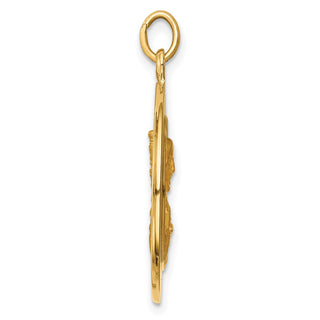 14K Yellow Gold Solid Large Queen Of Holy Scapular Reversible Medal Pendant