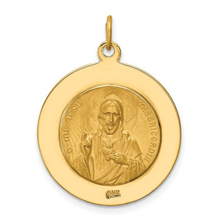 14K Yellow Gold Solid Large Queen Of Holy Scapular Reversible Medal Pendant