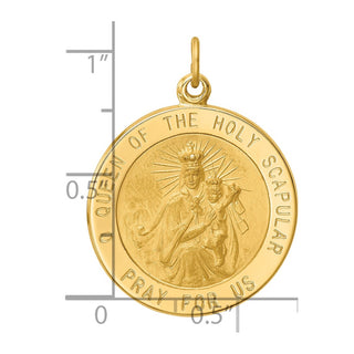 14K Yellow Gold Solid Large Queen Of Holy Scapular Reversible Medal Pendant