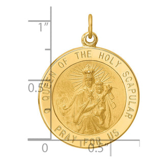 14k Yellow Gold Solid Large Queen of Holy Scapular Medal Pendant - 29.3 x 22mm, Reversible, Polished & Satin
