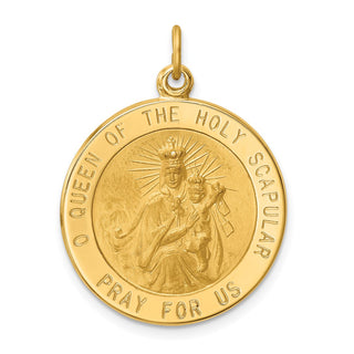 14K Yellow Gold Solid Large Queen Of Holy Scapular Reversible Medal Pendant
