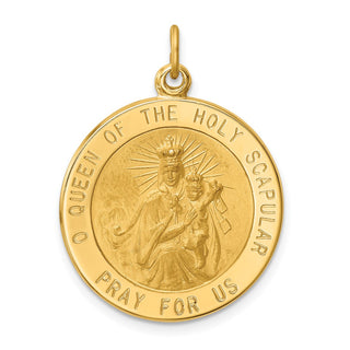 14k Yellow Gold Solid Large Queen of Holy Scapular Medal Pendant - 29.3 x 22mm, Reversible, Polished & Satin