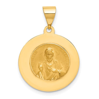 14k Yellow Gold Hollow Polish Round Spanish Escapulario Reversible Medal Pendant