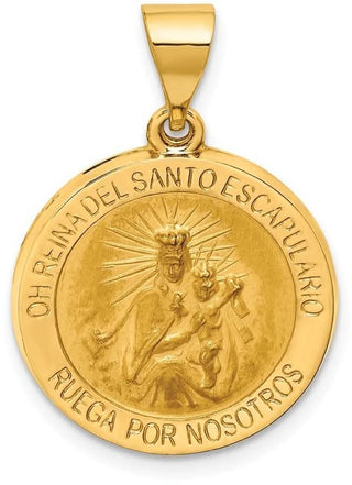14k Yellow Gold Hollow Polish Round Spanish Escapulario Reversible Medal Pendant
