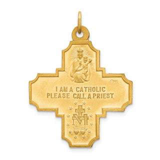 14K Yellow Gold Solid Polished/Satin Large 4-Way Medal Pendant