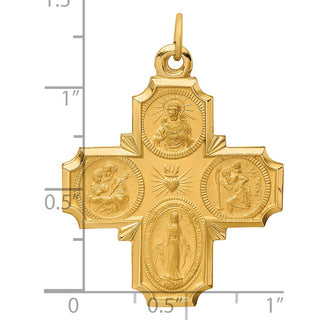 14K Yellow Gold Solid Polished/Satin Large 4-Way Medal Pendant