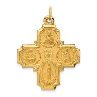 14K Yellow Gold Solid Polished/Satin Large 4-Way Medal Pendant