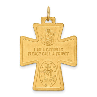 14K Yellow Gold Solid Polished/Satin Large 4-Way Medal Pendant Cross