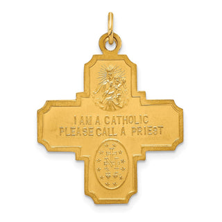 14K Yellow Gold Solid Polished/Satin Medium 4-Way Medal Pendant