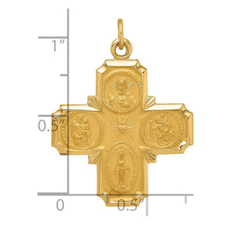 14K Yellow Gold Solid Polished/Satin Medium 4-Way Medal Pendant