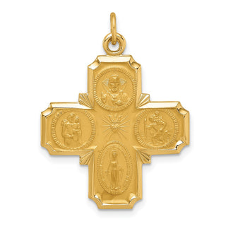 14K Yellow Gold Solid Polished/Satin Medium 4-Way Medal Pendant