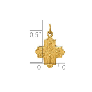 14K Yellow Gold Solid Satin Small 4-Way Medal Pendant