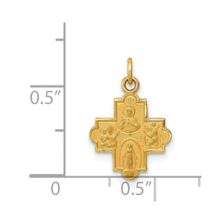 14K Yellow Gold Solid Satin Small 4-Way Medal Pendant