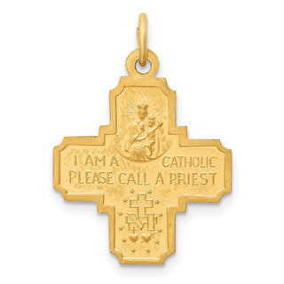 14K Yellow Gold Solid Polished/Satin Small 4-Way Medal Pendant