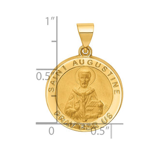 14k Yellow Gold Hollow Polished/Satin Round St. Augustine Medal Pendant