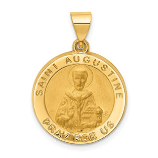 14k Yellow Gold Hollow Polished/Satin Round St. Augustine Medal Pendant