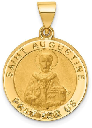 14k Yellow Gold Hollow Polished/Satin Round St. Augustine Medal Pendant
