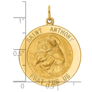 14K Yellow Gold Solid Polished/Satin Large Round St. Anthony Medal Pendant