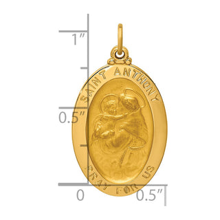 14K Yellow Gold Solid Polished/Satin Oval St. Anthony Medal Pendant