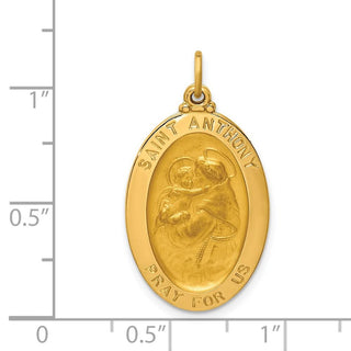14K Yellow Gold Solid Polished/Satin Oval St. Anthony Medal Pendant