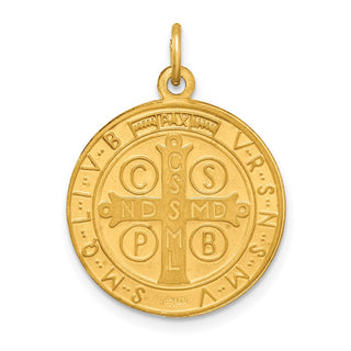 14K Yellow Gold Solid Polished/Satin Round Reversible St. Benedict Medal Pendant