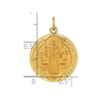 14K Yellow Gold Solid Polished/Satin Round Reversible St. Benedict Medal Pendant