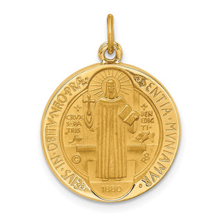 14K Yellow Gold Solid Polished/Satin Round Reversible St. Benedict Medal Pendant