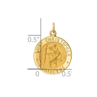 14K Yellow Gold Solid Polished/Satin Small Round St. Christopher Medal Pendant XR1790
