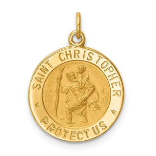14K Yellow Gold Solid Polished/Satin Small Round St. Christopher Medal Pendant XR1790