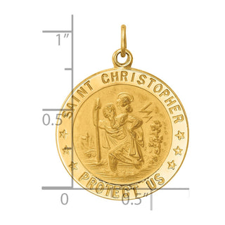 14K Yellow Gold Solid Polished/Satin Medium Round St. Christopher Medal Pendant XR1791