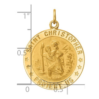 14k Yellow Gold Solid Medium Round St. Christopher Medal Pendant - 29 x 22mm, Polished & Satin