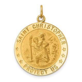 14K Yellow Gold Solid Polished/Satin Medium Round St. Christopher Medal Pendant XR1791