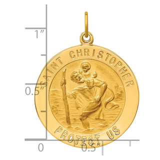14K Yellow Gold Solid Polished/Satin Large Round St. Christopher Medal Pendant