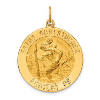 14K Yellow Gold Solid Polished/Satin Large Round St. Christopher Medal Pendant