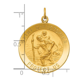 14K Yellow Gold Solid Polished/Satin Medium Round St. Christopher Medal Pendant XR1793