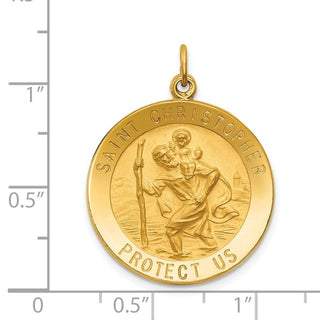 14K Yellow Gold Solid Polished/Satin Medium Round St. Christopher Medal Pendant XR1793