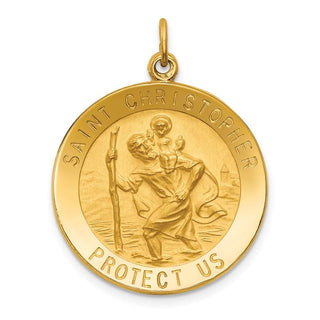14K Yellow Gold Solid Polished/Satin Medium Round St. Christopher Medal Pendant XR1793
