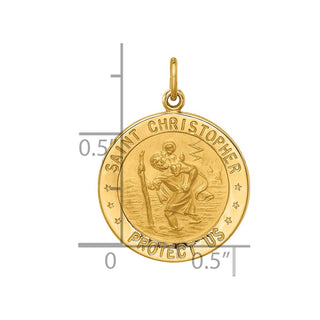 14K Yellow Gold Solid Polished/Satin Small Round St. Christopher Medal Pendant XR1794