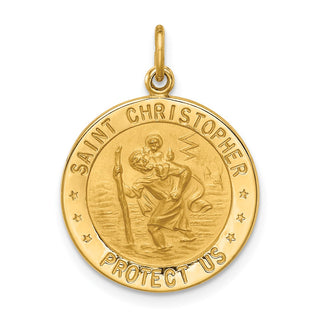 14K Yellow Gold Solid Polished/Satin Small Round St. Christopher Medal Pendant XR1794