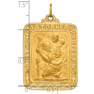 14K Yellow Gold Solid Polished/Satin Large Rectangle St. Christopher Medal Pendant