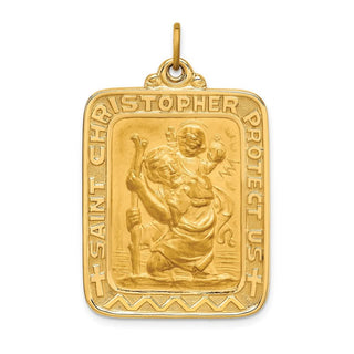 14K Yellow Gold Solid Polished/Satin Large Rectangle St. Christopher Medal Pendant