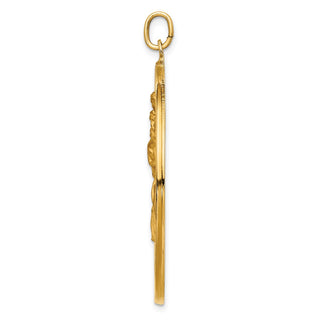 14k Yellow Gold Solid Extra Large Cut-out St. Christopher Medal Pendant - 44.75 x 37mm, Polished & Satin