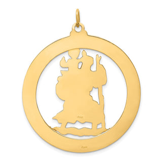 14k Yellow Gold Solid Extra Large Cut-out St. Christopher Medal Pendant - 44.75 x 37mm, Polished & Satin
