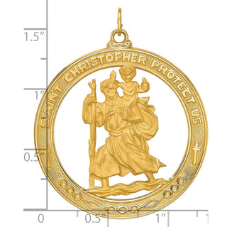 14k Yellow Gold Solid Extra Large Cut-out St. Christopher Medal Pendant - 44.75 x 37mm, Polished & Satin