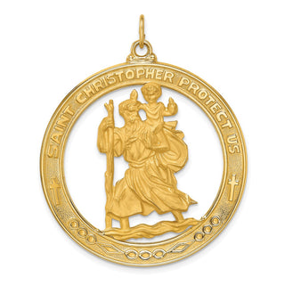 14k Yellow Gold Solid Extra Large Cut-out St. Christopher Medal Pendant - 44.75 x 37mm, Polished & Satin