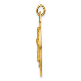 14K Yellow Gold Solid Polished/Satin Round Cut-out St. Christopher Medal Pendant